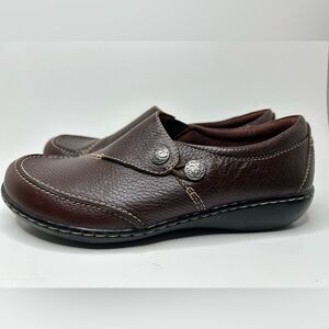 Clark’s Ashland Lane Q Brown Leather Slip On Loafer Size 8.5 M